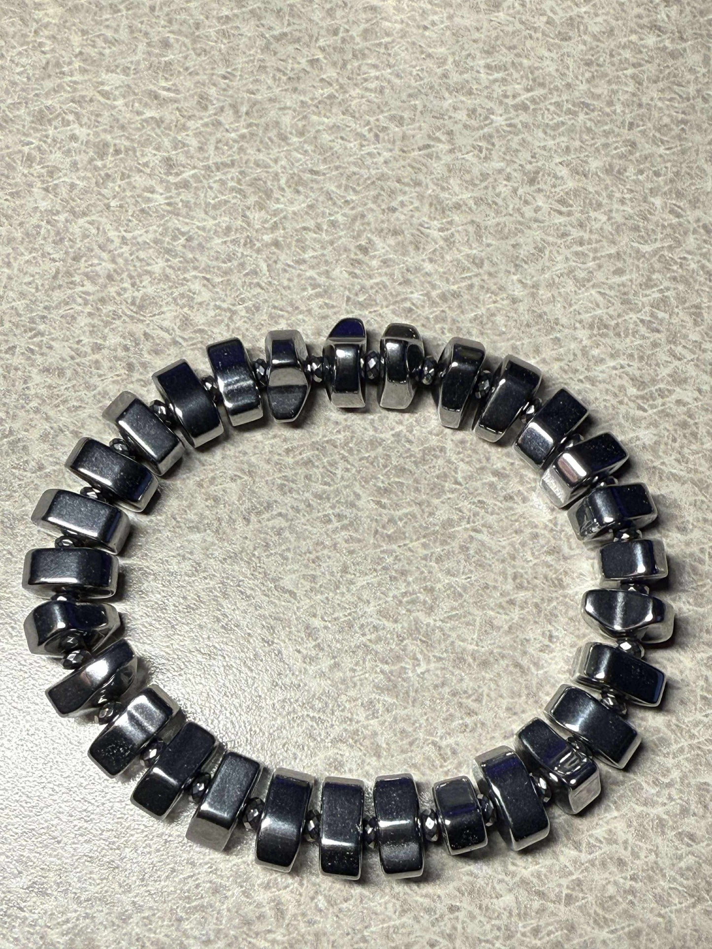 Hematite Silver Bracelet: Natural Stone -Unisex -Grounding Bracelet