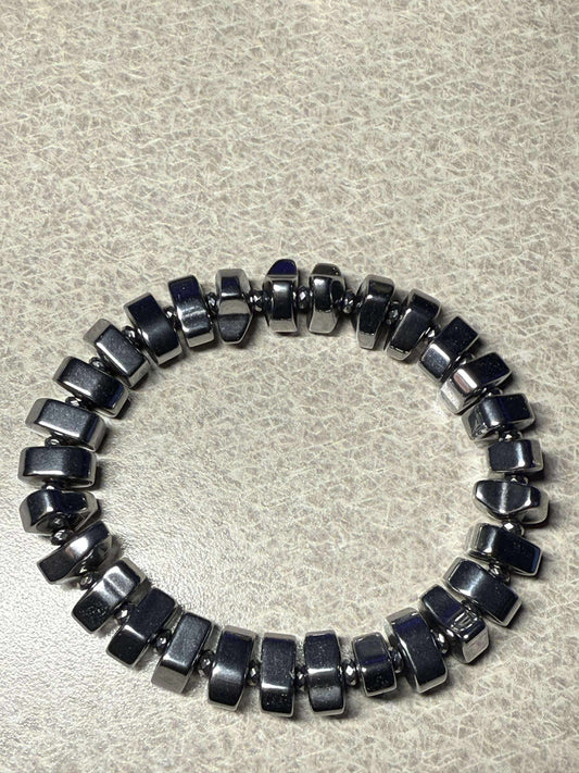 Hematite Silver Bracelet: Natural Stone -Unisex -Grounding Bracelet